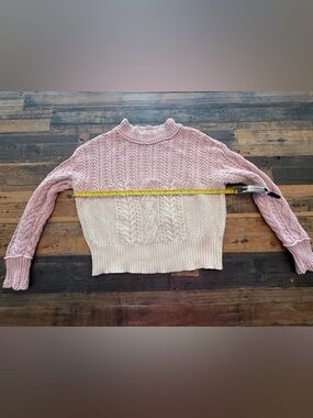 Anthropologie Blush Two-Tone Cable Knit Crewneck Sweater 100% cotton